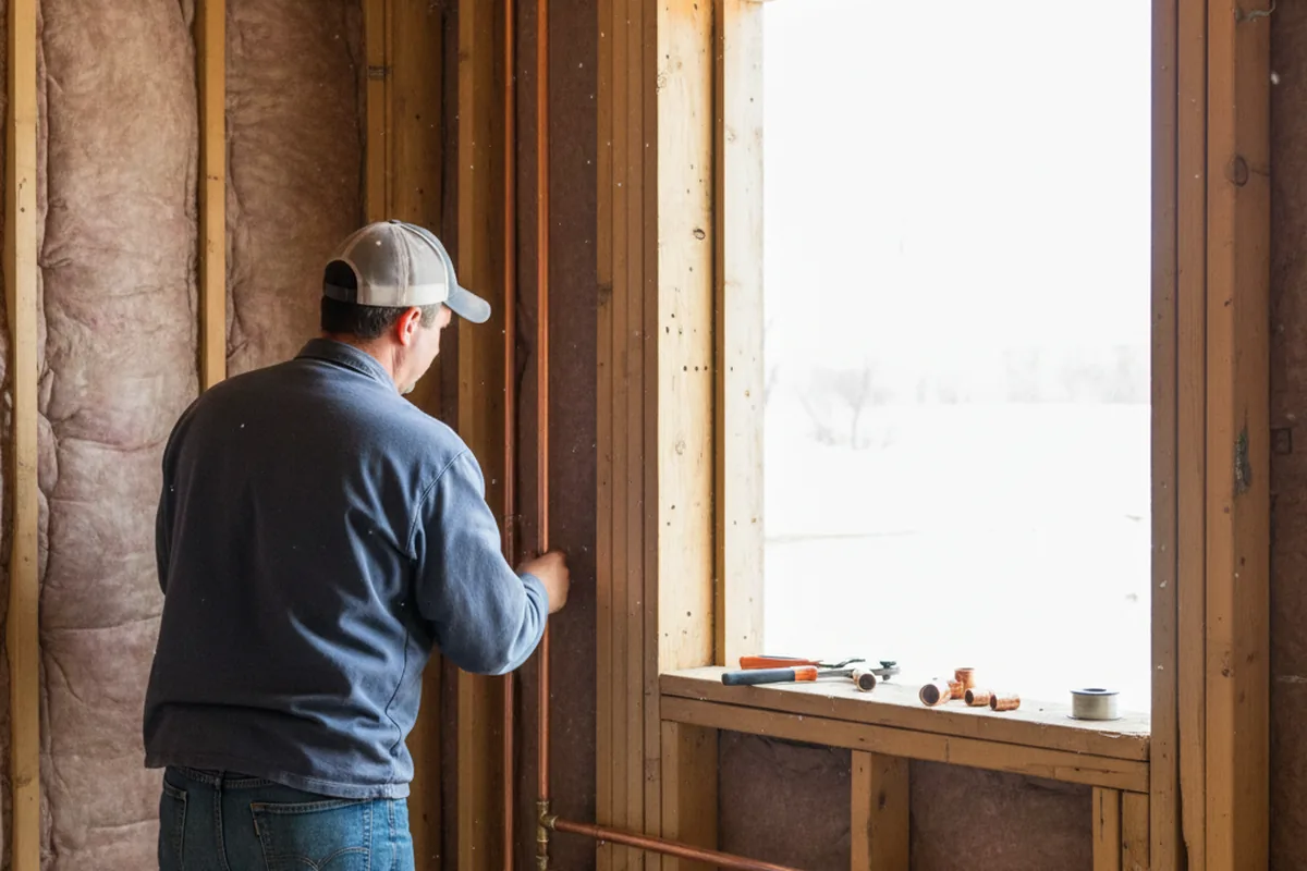 Licensed plumber running new copper supply lines in a New Durham home